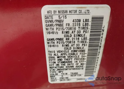 2015 Nissan Rogue Select S from USA, damaged, VIN JN8AS5MT9FW664016